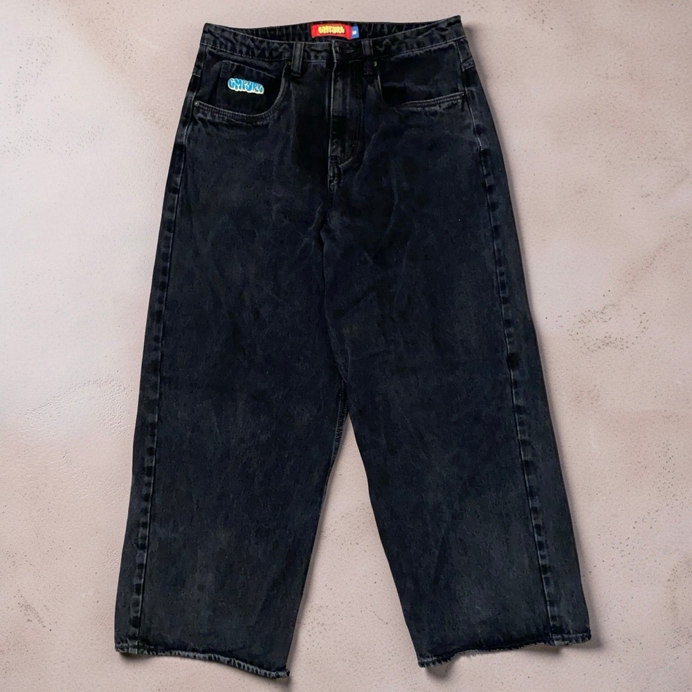 Empyre Mens 30 Black Jeans Baggy Wide Leg Distressed Fits 32x28